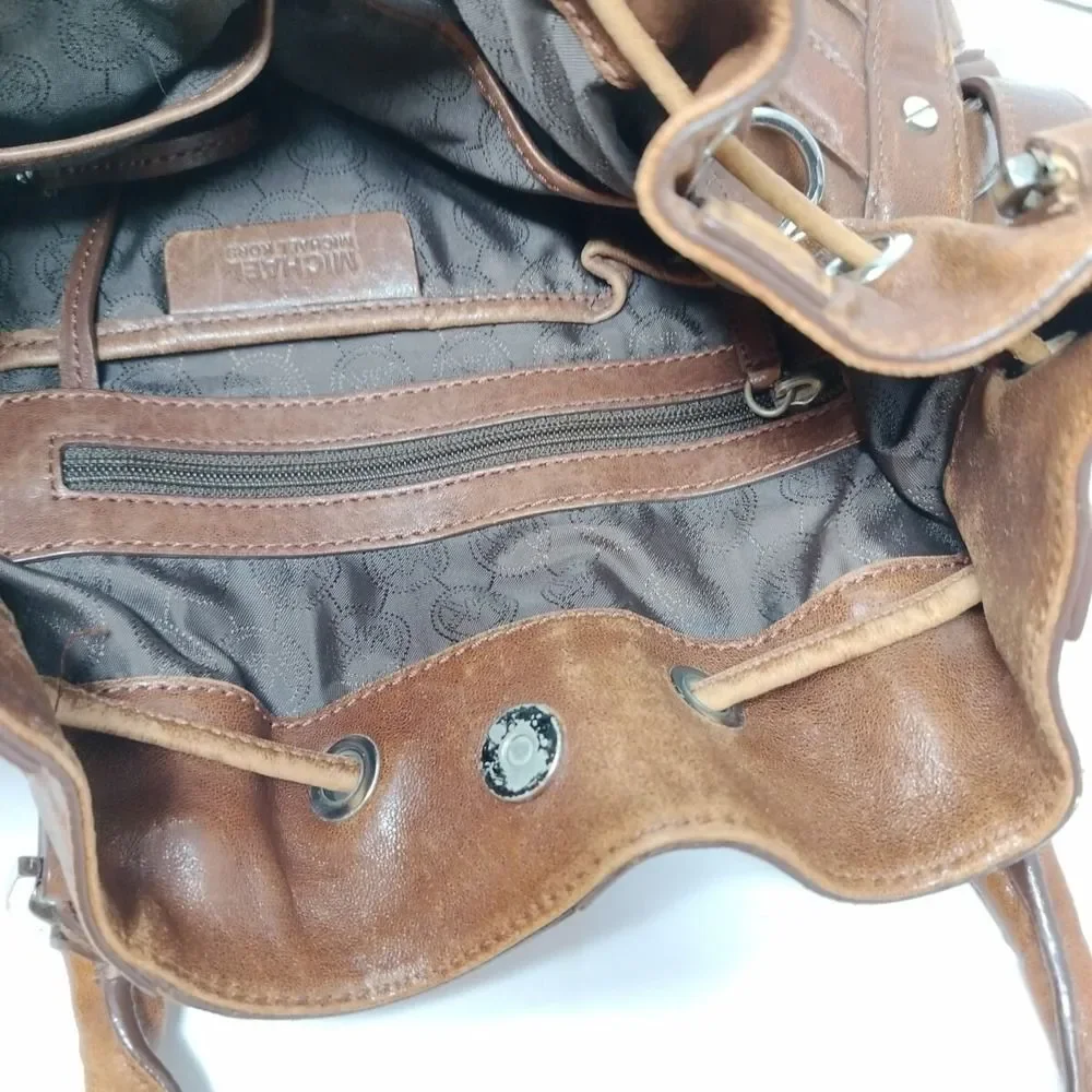 Michael Kors Leather Tote Hobo Shoulder Bag Distressed Look Large Bucket Buckle